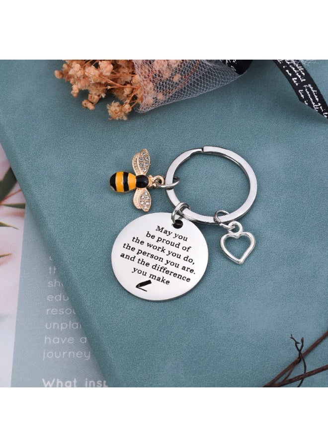 Bee Keychain for Women Men Bee Appreciation Keychain for Teacher Graduation from Students Thank You Gifts Christmas - Image 3